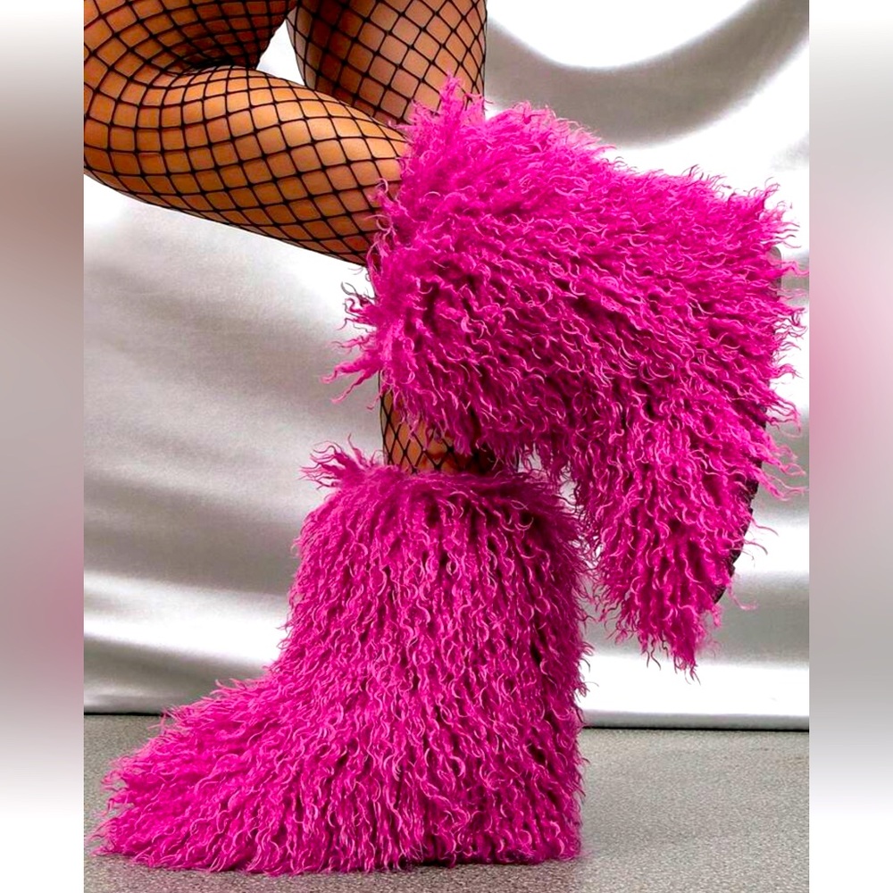 Pink Fuzzy knee high boots